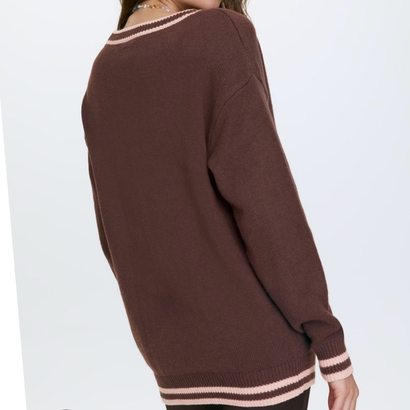 Sunday Best Aritzia Lamora Cardigan Dark Brown with Pink Accents Size M - Picture 2 of 11